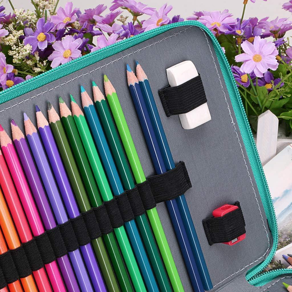 BTSKY 200 Slots Colored Pencil Organizer - Deluxe PU Leather Pencil Case  Holder With Removal Handle Strap Pencil Box Large for Colored Pencils  Watercolor Pencils (Green)