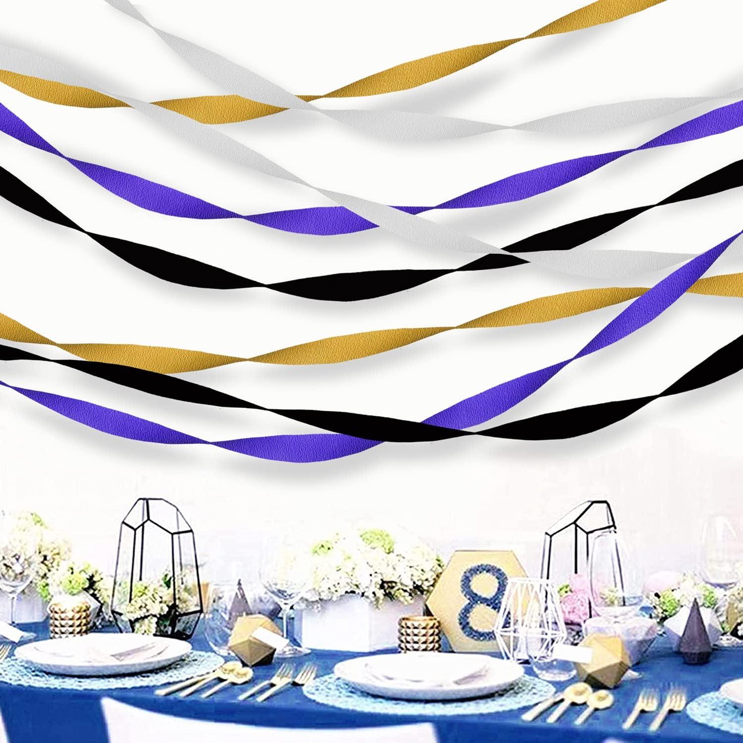 White Blue Streamers Party Decorations,Crepe Paper Streamers 8Rolls with  Tinsel Curtain Party Backdrop Glitter,White and Blue Streamers in 4 Pastel