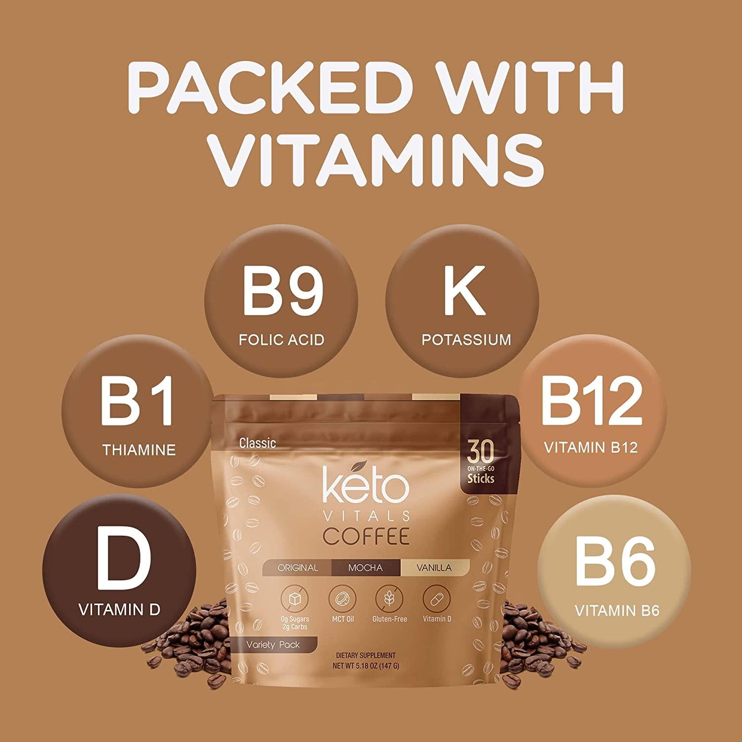 Keto Vitals Instant Keto Coffee Powder LowCalorie Sweetened Instant Coffee Packets, Single