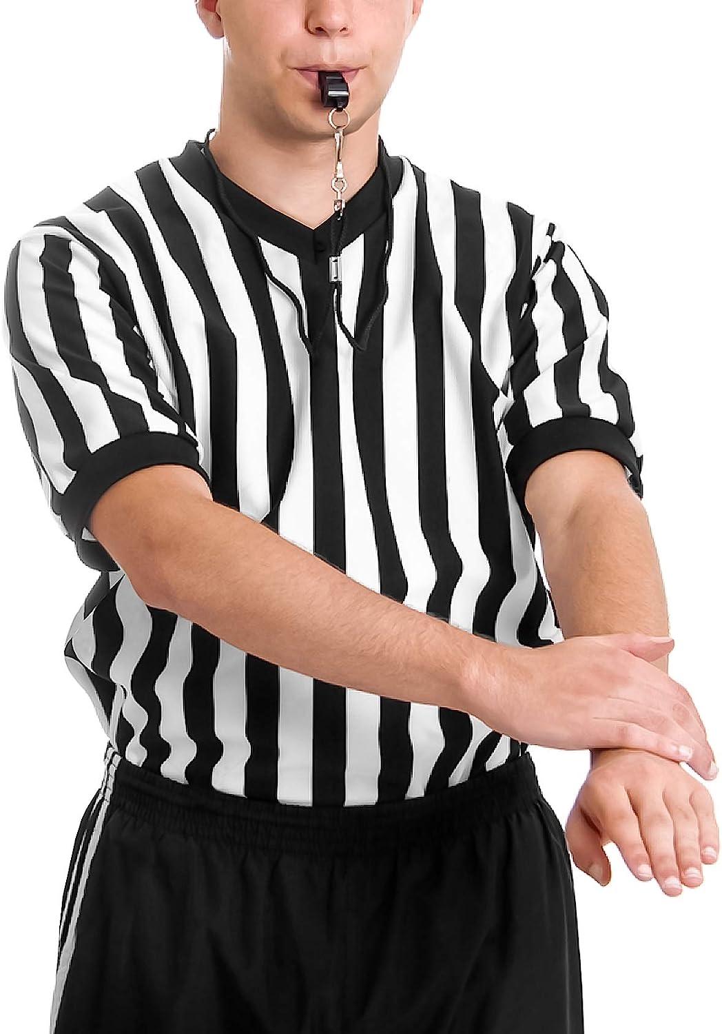 FitsT4 Men's Black & White Stripe Referee Shirt - V-Neck