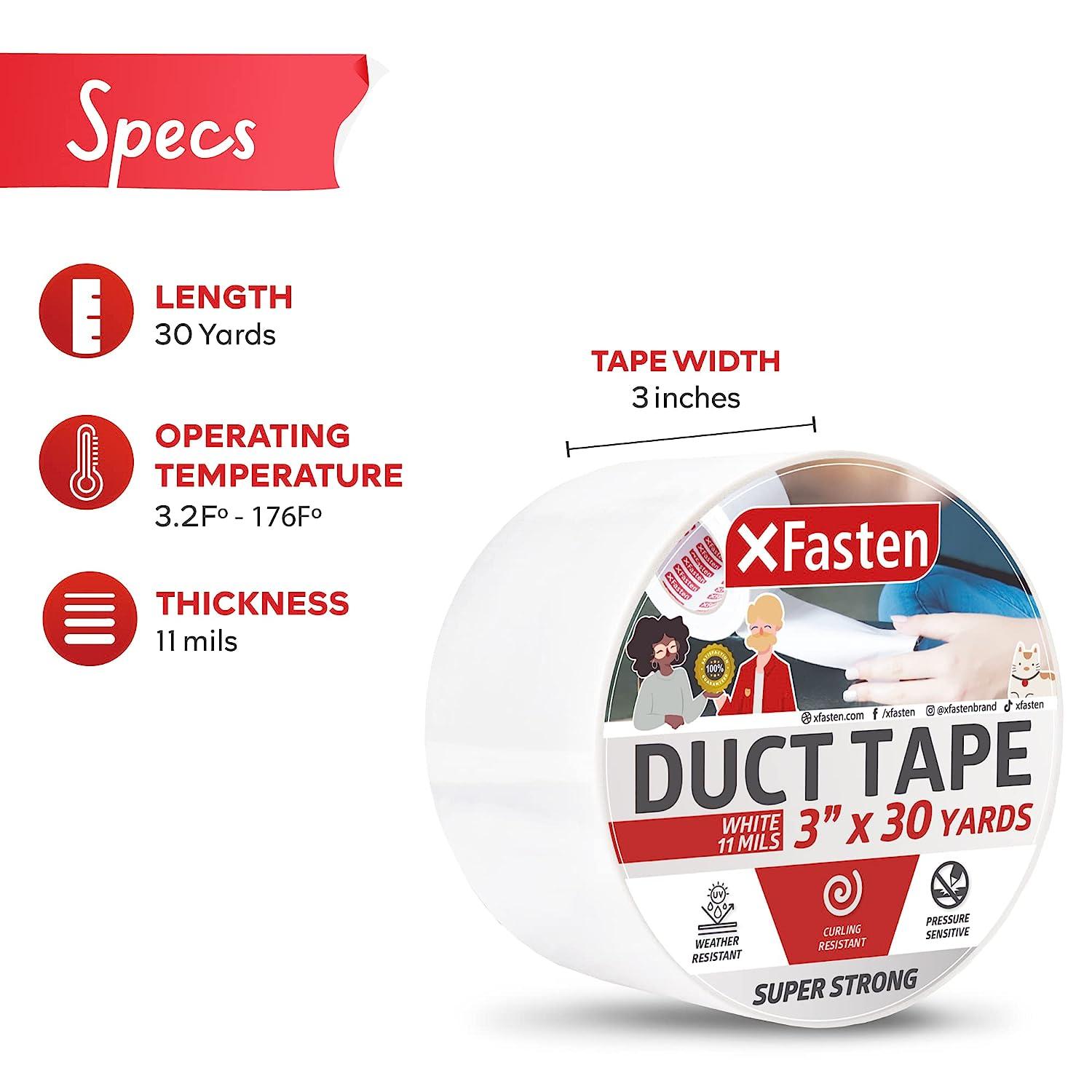 XFasten Super Strong Duct Tape, White, 3 x 30 Yards, Waterproof