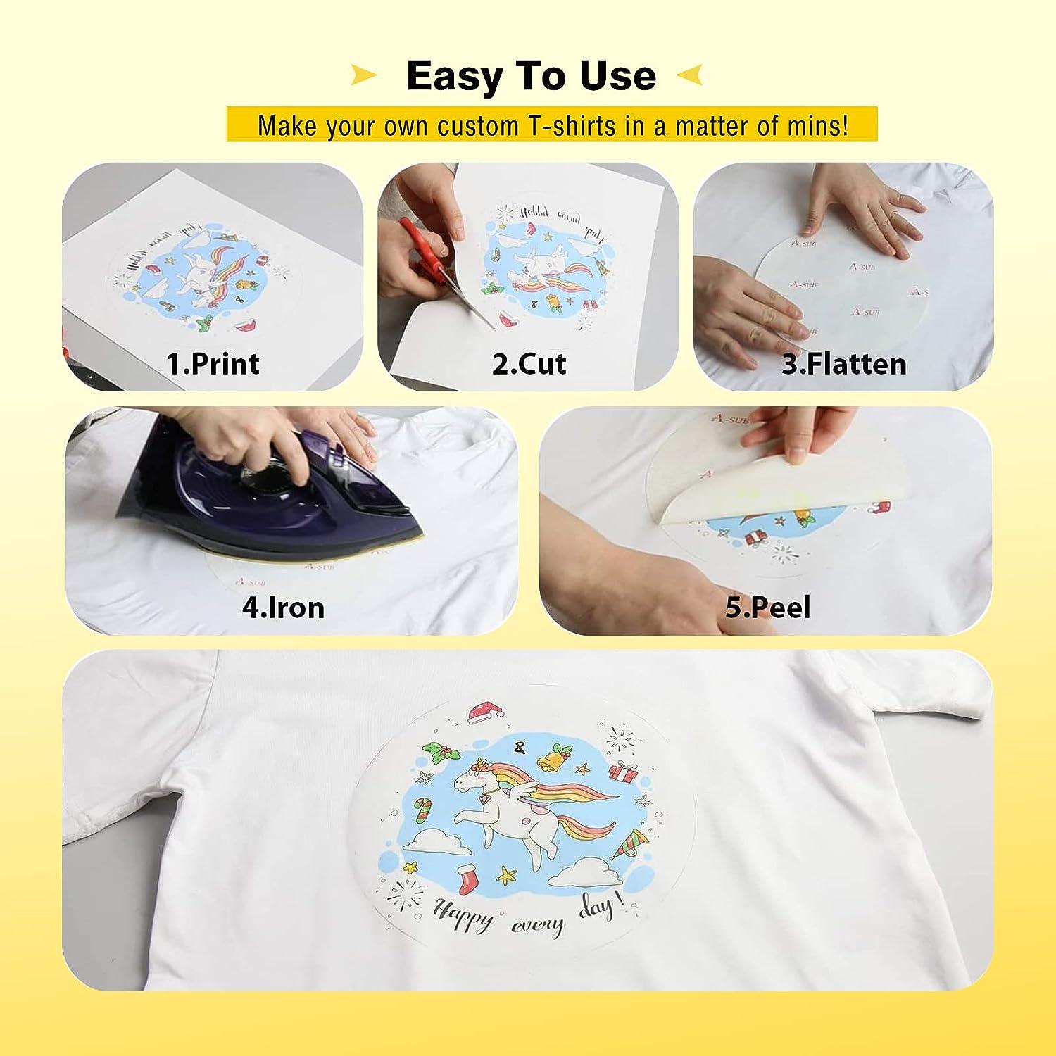 A-SUB Iron-On Heat Transfer Paper for White and Light Fabric 8.5x11 inches  T Shirt Transfer Paper for Inkjet Printer Wash Durable Long Lasting  Transfer No Cracking 20 Sheets