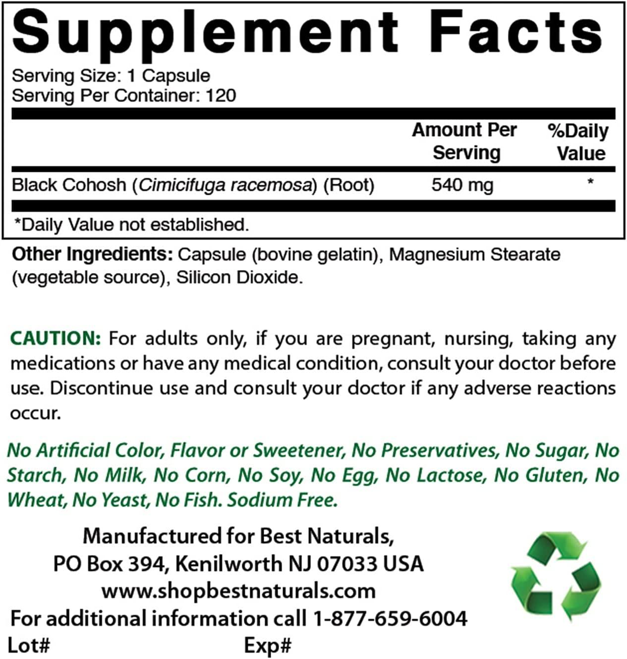 Best Naturals Black Cohosh 540 mg 120 Capsules 120 Count (Pack of 1)