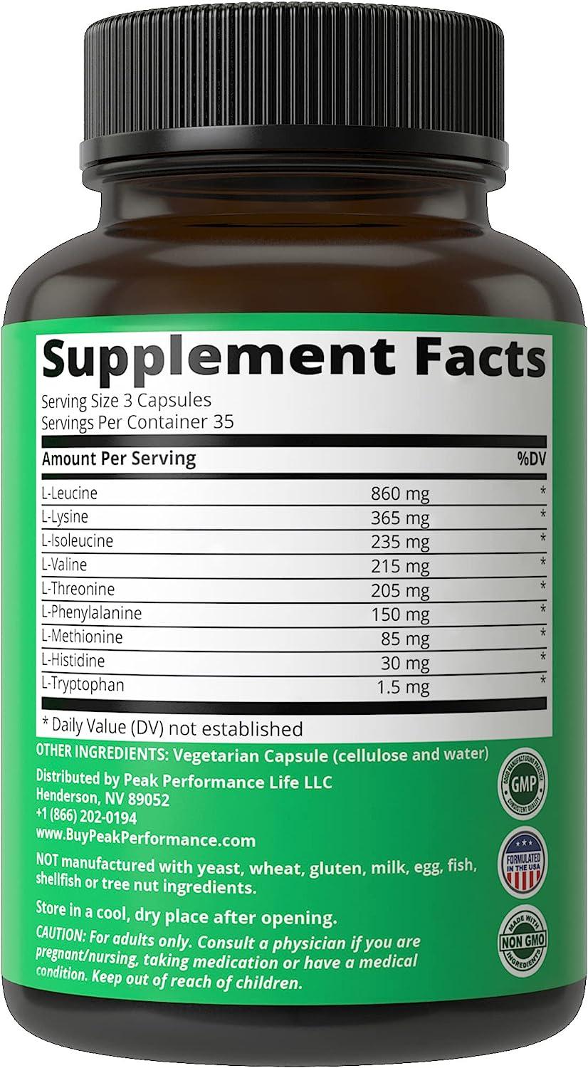All 9 Essential Amino Acids Supplement. Capsules With 3x More Leucine