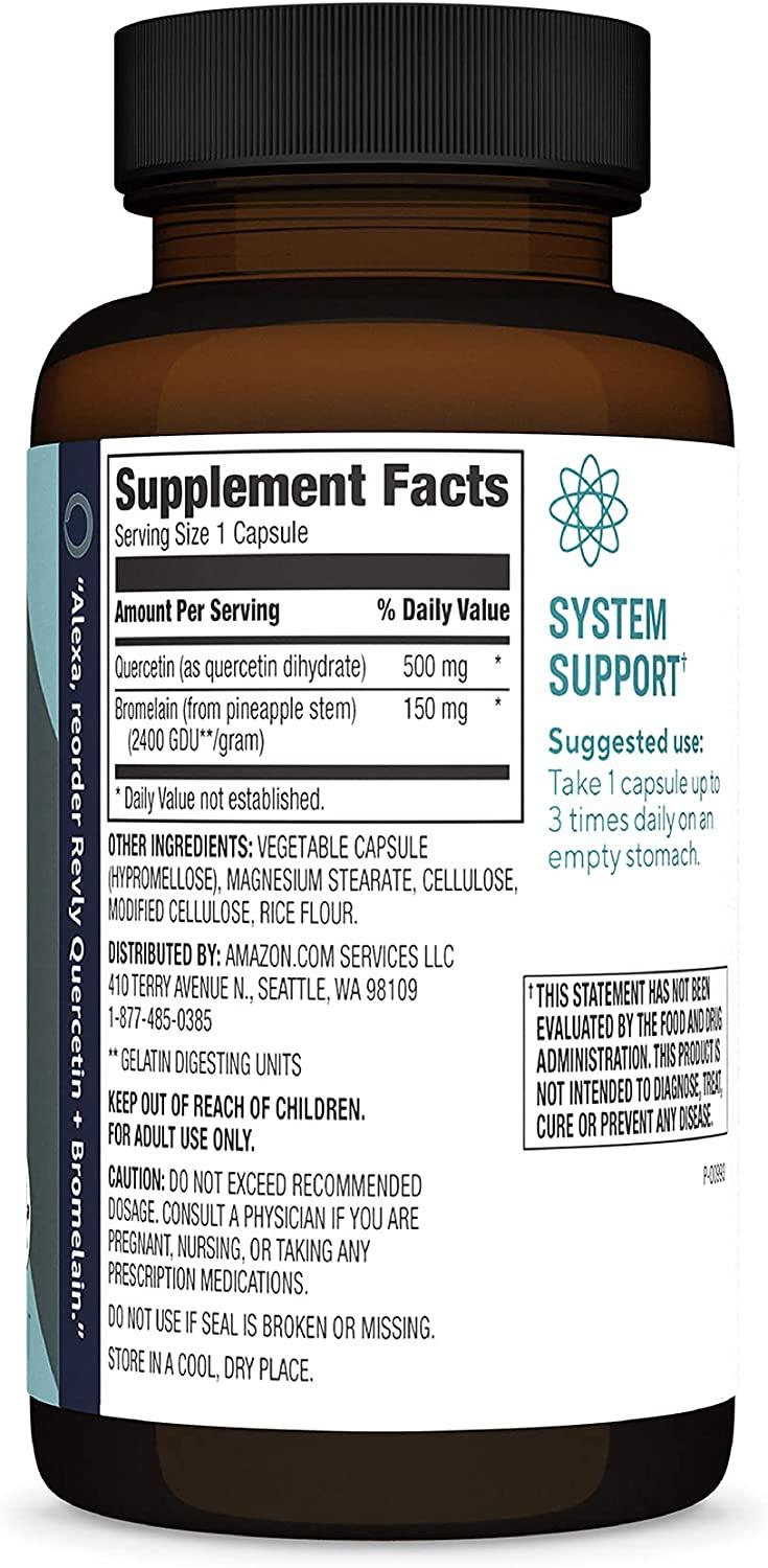 Amazon Brand Revly Quercetin + Bromelain, 500 mg Quercetin with 150