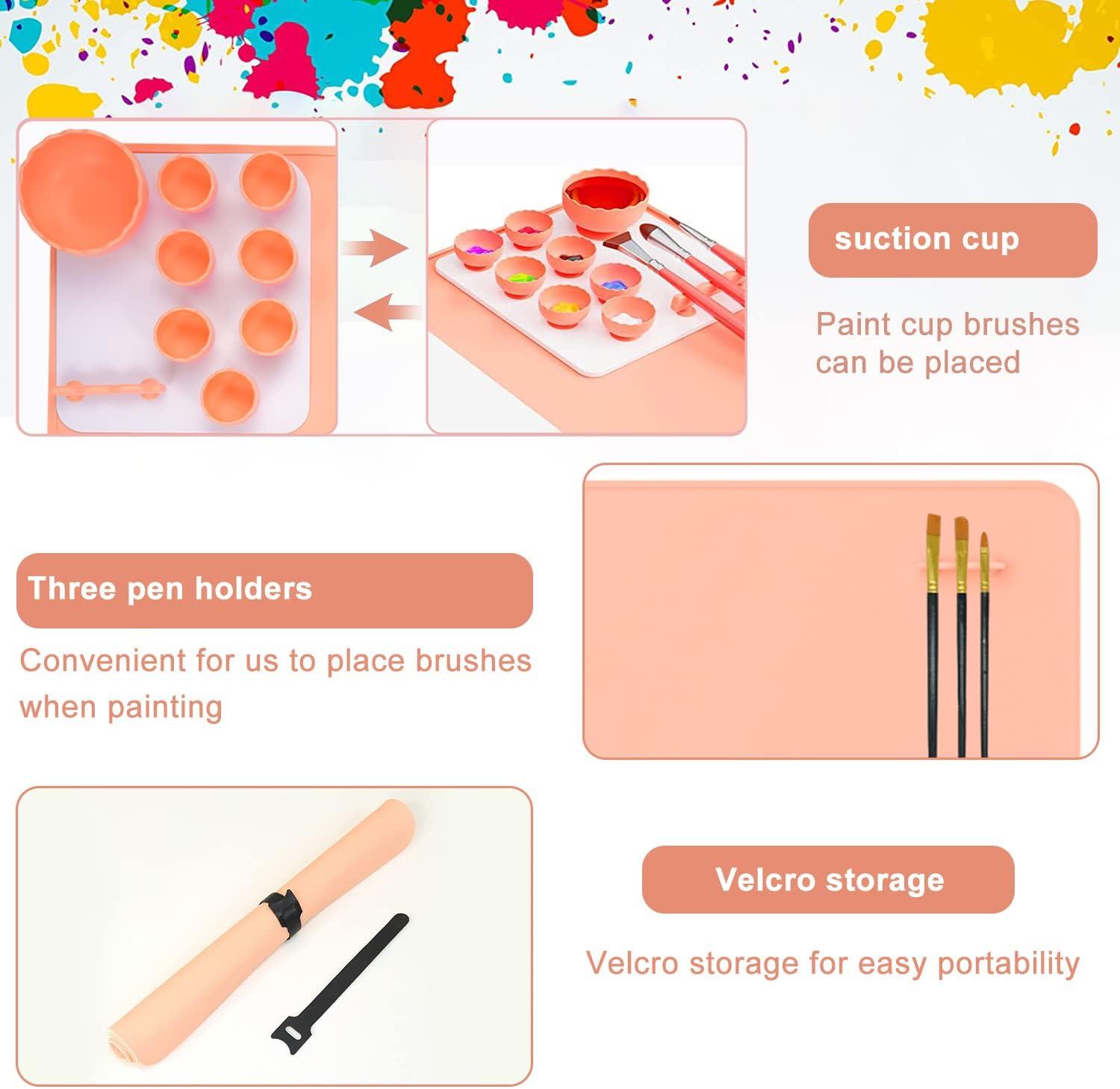 24x16 Inch Silicone Craft Mat with Removable Cups & Paint Palette