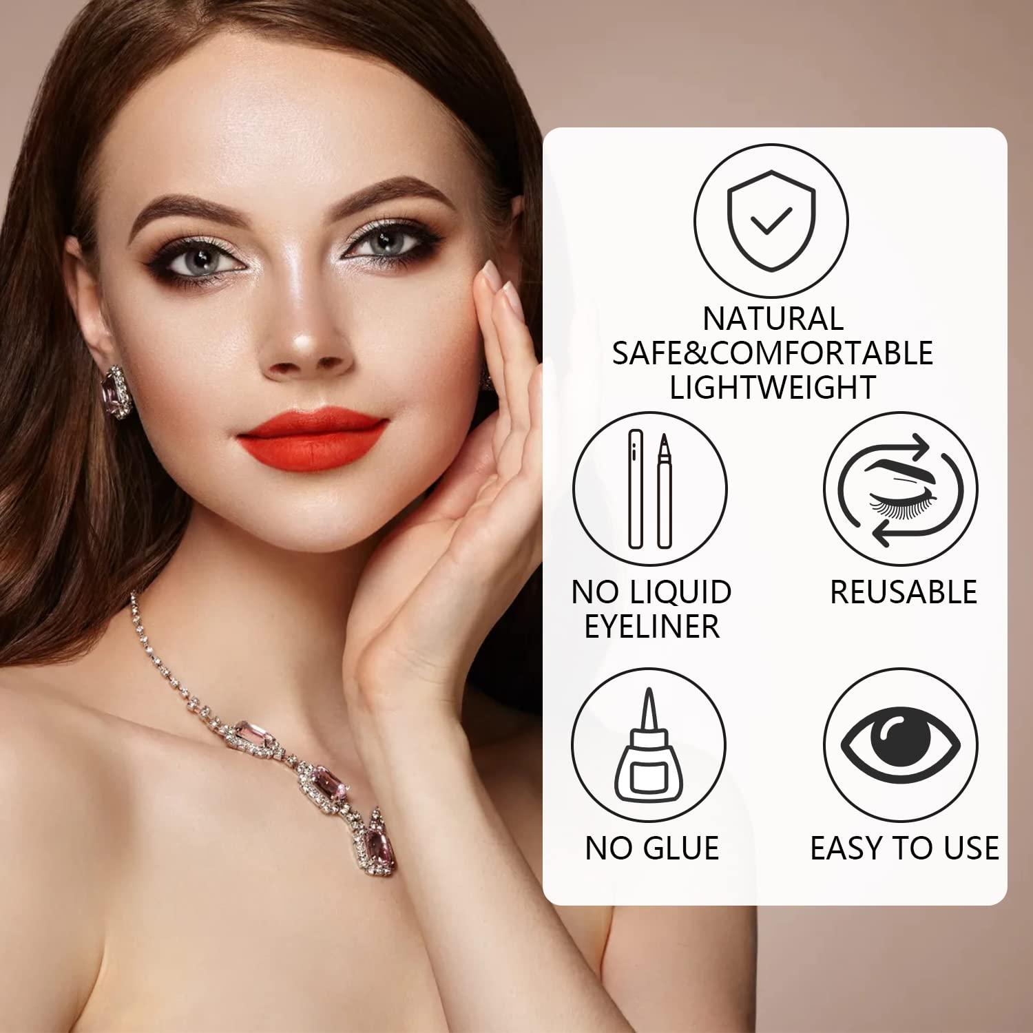 Reusable Self Adhesive Eyelashes No Glue or Eyeliner Needed, Easy To