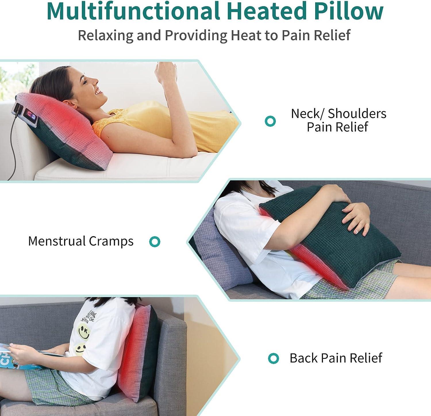 FirstE Heated Throw Pillow 17.7 x 17.7 Heating Lumbar Support Pillow for  Pain Relief Back Pain Menstrual Cramp 3 Heat Settings 3 Timer Settings  Electric Heated Pillow for Abdomen Shoulders