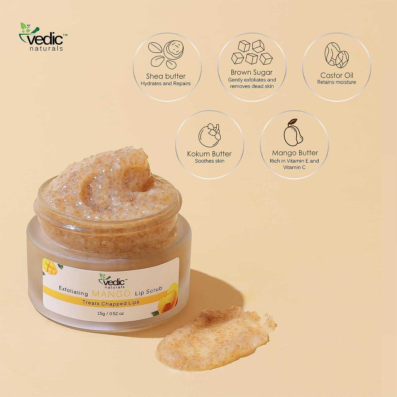 Vedic Naturals Exfoliating Mango Lip Scrub15g Treats Chapped Lips