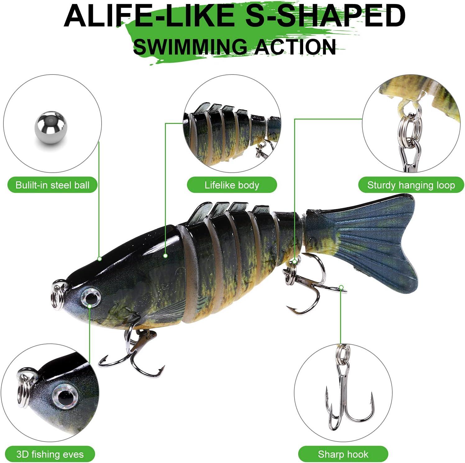 6Pcs Fishing Lures for Bass, Topwater Trout Lures, Multi Jointed