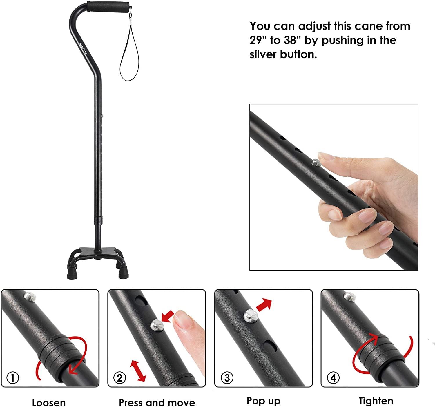 BeneCane Quad Cane Adjustable Walking Cane with Offset Soft Cushioned