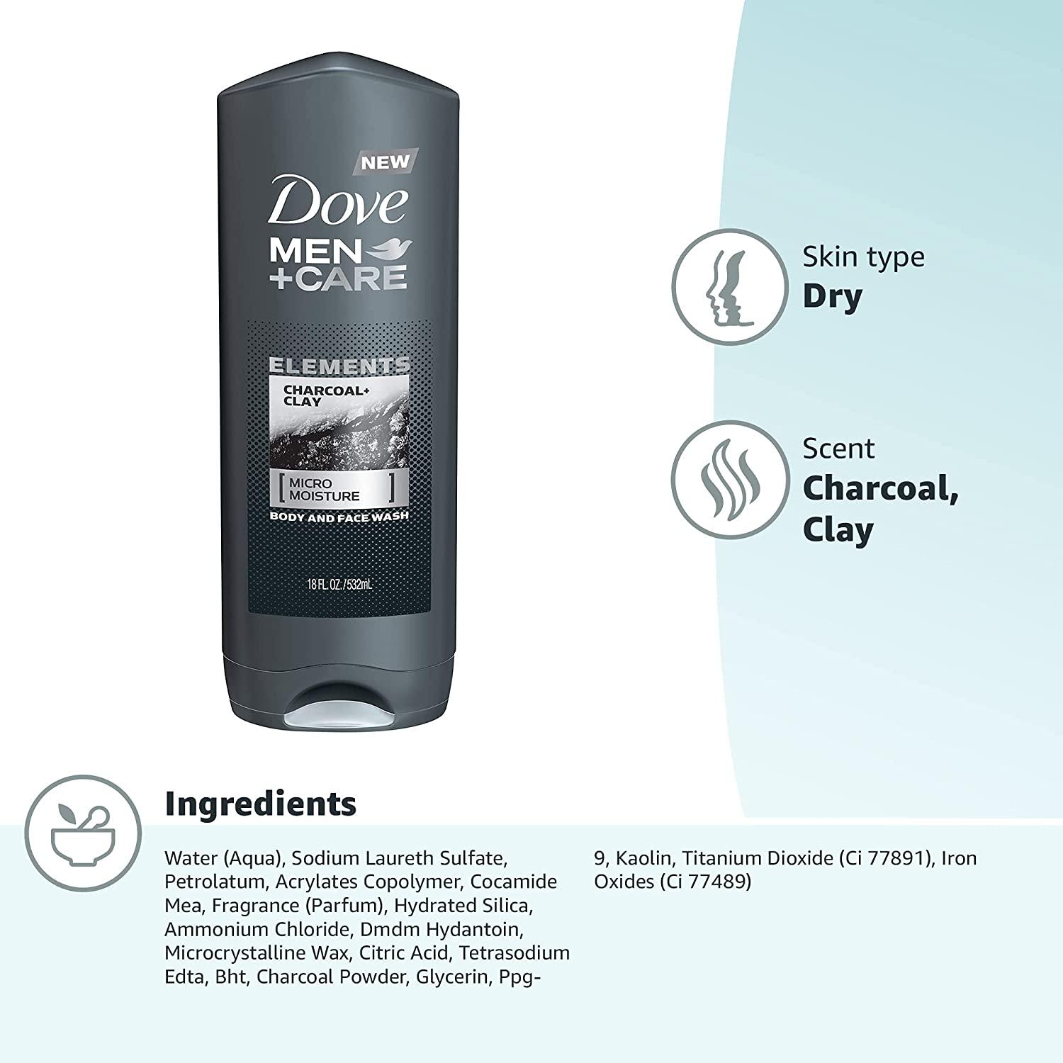 DOVE MEN + CARE Elements Body Wash Charcoal + Clay, Effectively Washes
