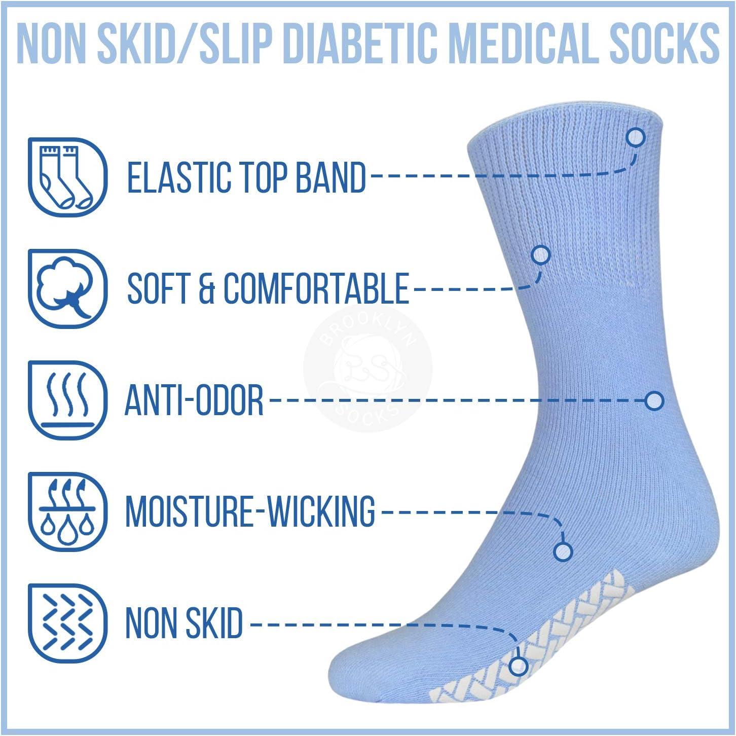 6 Pairs of Womens Diabetic Non Skid/Slip Medical Cotton Quarter Crew Length  Socks Rubber Gripper Bottom Hospital Fit's Shoe Size 6-9