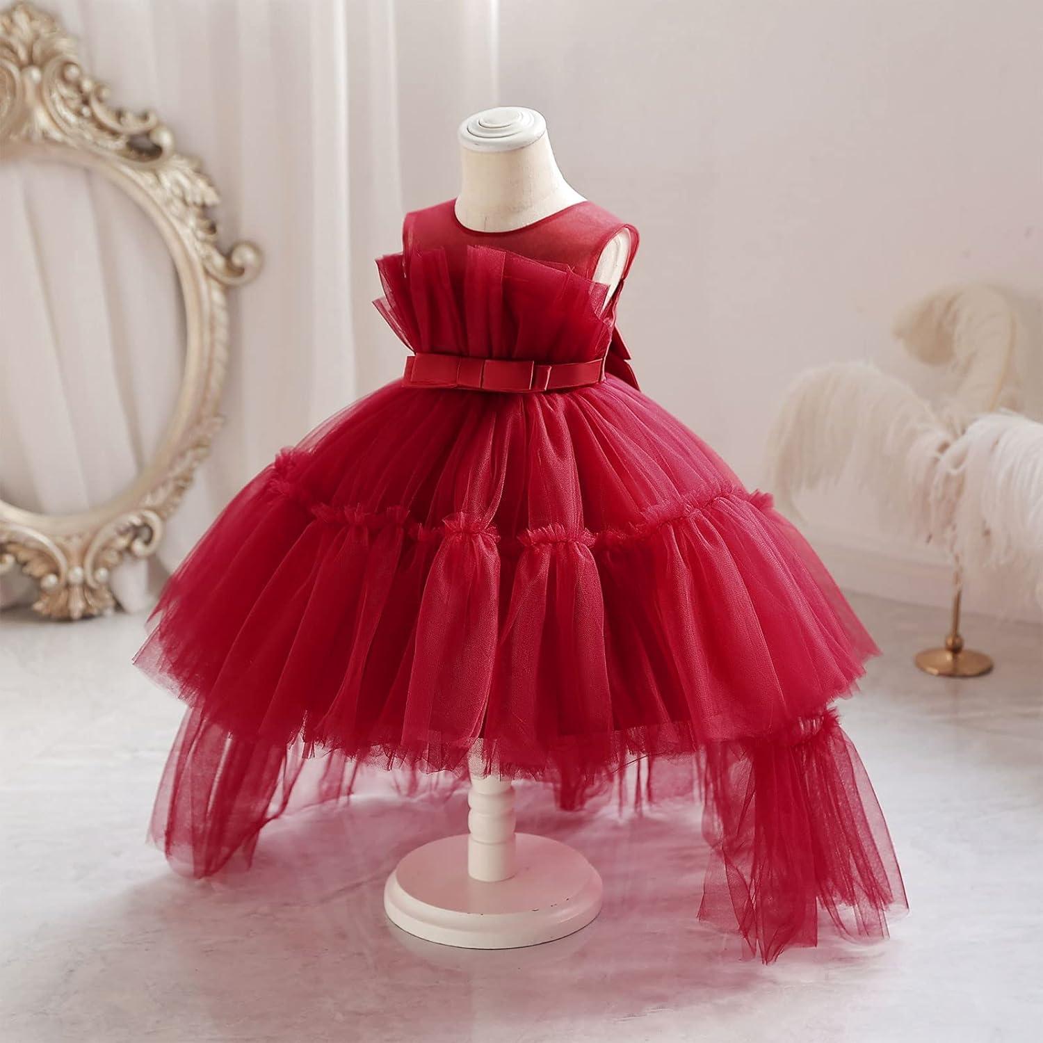 open lace back dress Girls Red Christmas Dress Age 3