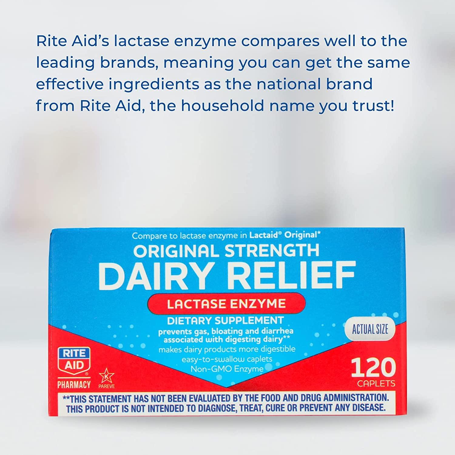 Rite Aid Fast Acting Dairy Relief Lactase Enzyme 120 Caplets Lactase