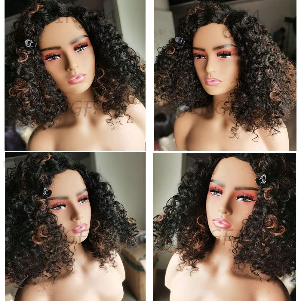 Realistic Female Mannequin Head with Shoulder Manikin PVC Head Bust Wig Head  Stand with Makeup for Wigs Necklace Earrings Light Brown 