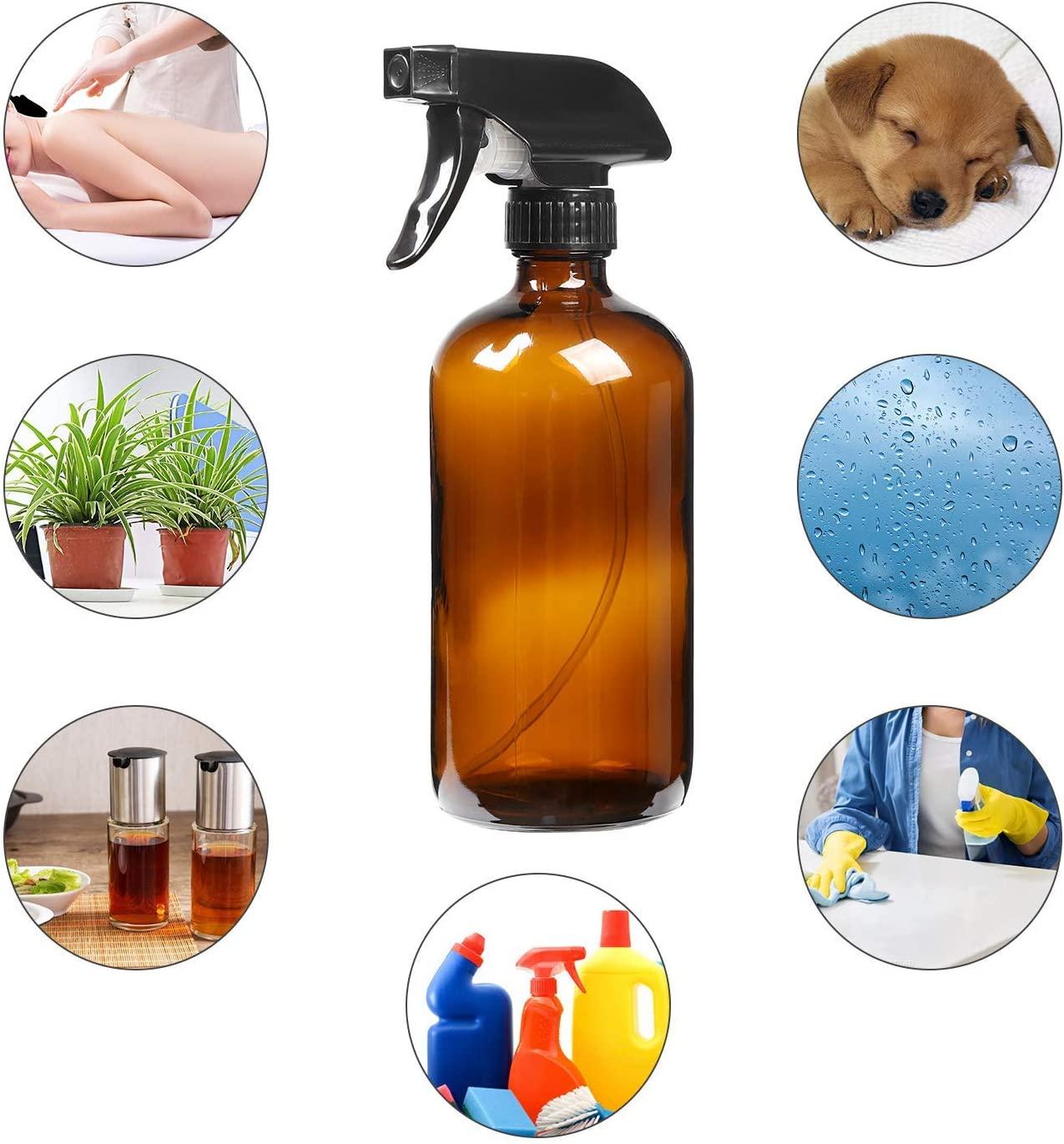 9 Pack Glass Spray Bottle 16oz, Empty Amber Spray Bottle Refillable