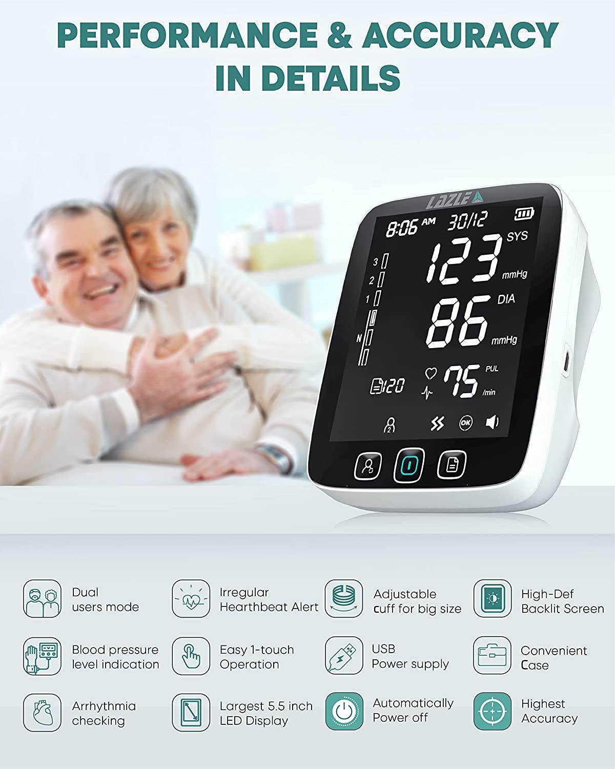 All New 2022 LAZLE Blood Pressure Monitor - Automatic Upper Arm Machine &  Accurate Adjustable Digital BP Cuff Kit - Largest Backlit Display - 200  Sets Memory Includes Batteries Carrying Case