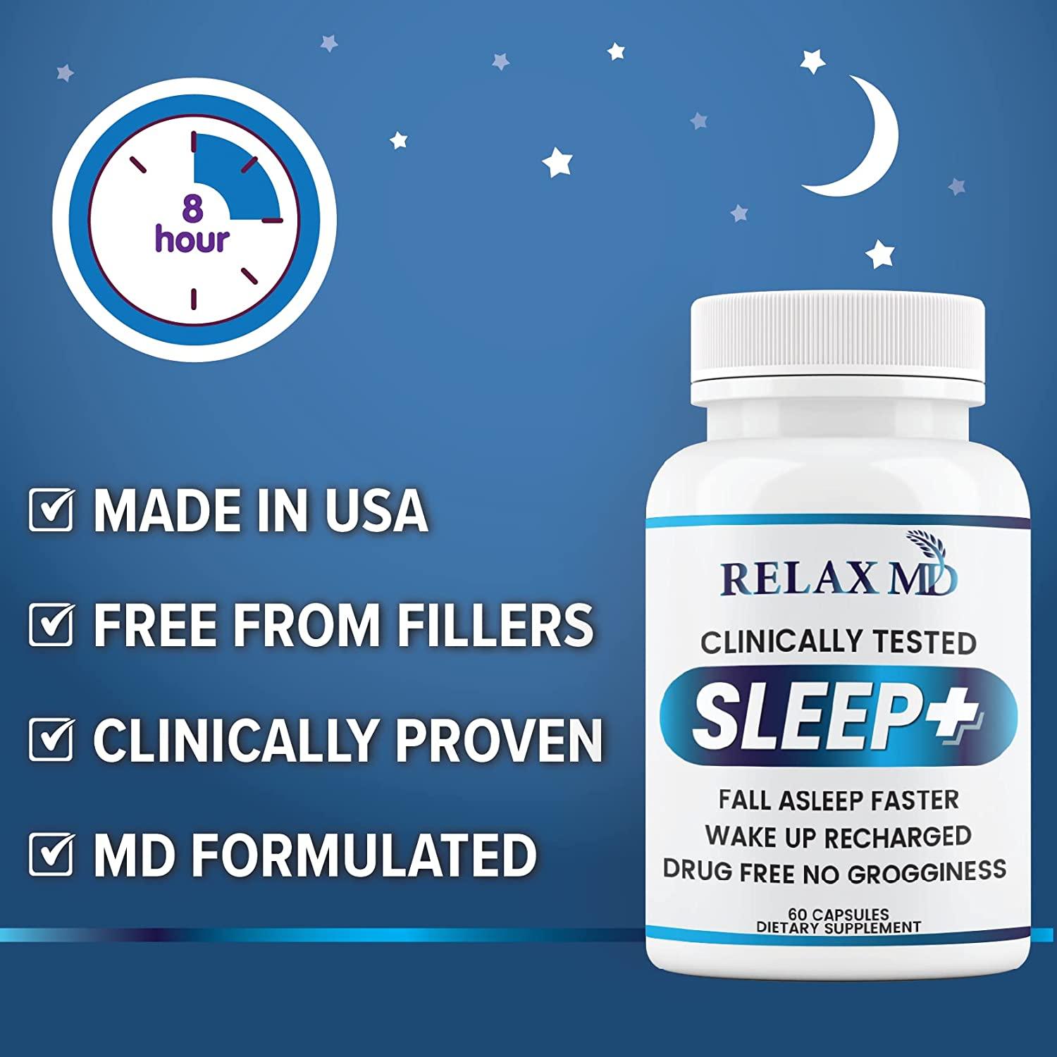 RelaxMD Natural Sleep Aid NonHabit Forming Sleep Supplement with Magnesium, Melatonin, GABA