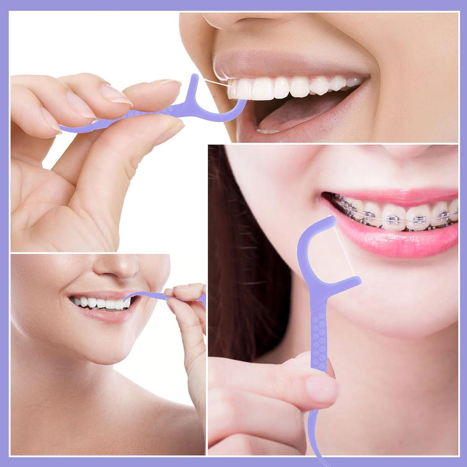 200-Pack Disposable Dental Floss Picks – Thin Round Wire, Non-Slip Handle, Includes Toothpick End | Travel, Home, Office Teeth Cleaning
