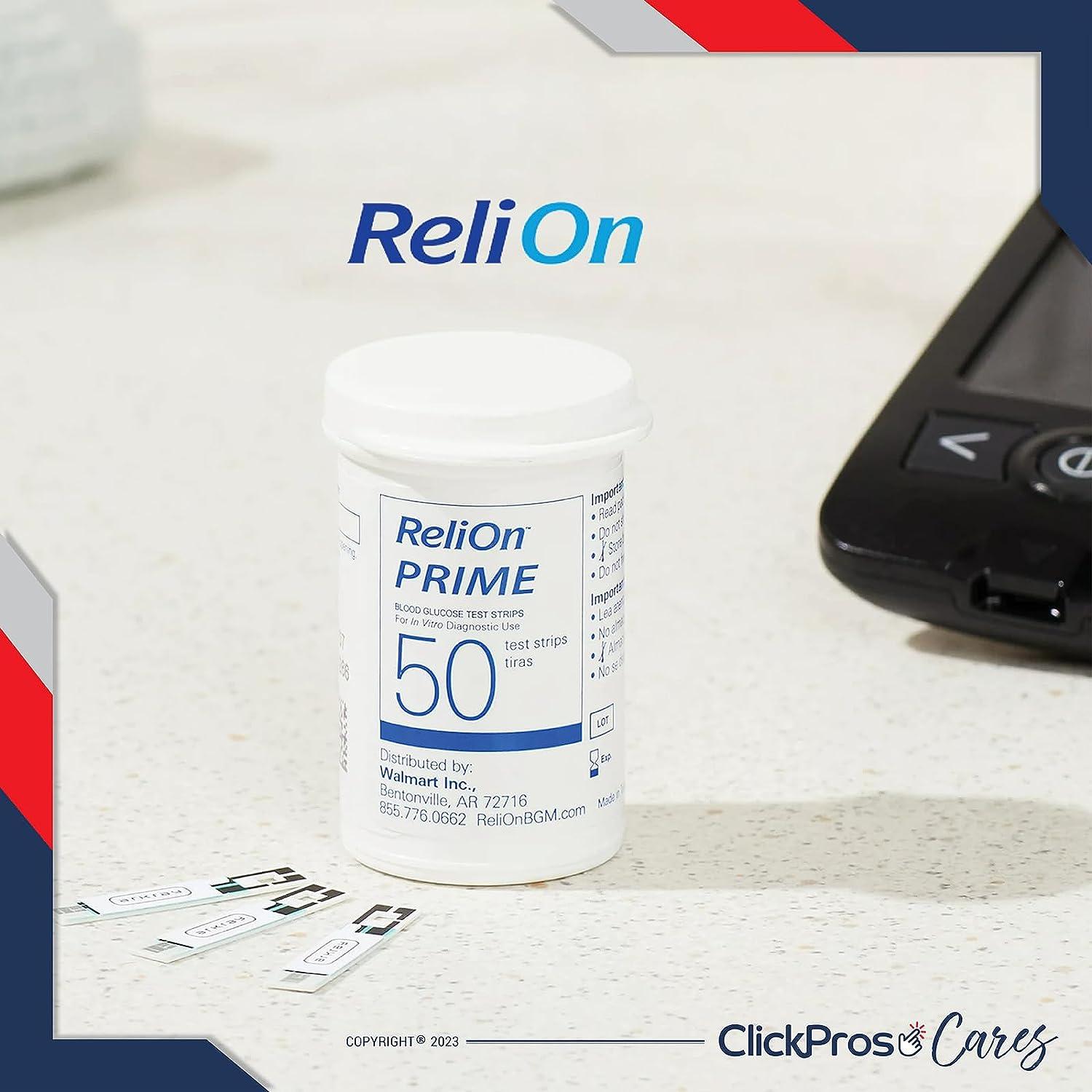 ReliOn Prime Blood Glucose Test Strips 50 Ct Bundle with Diabetes