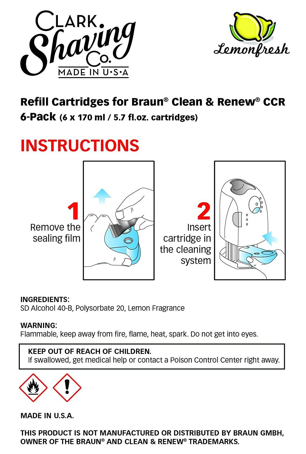 Clark Shaving Co. Refill Cartridges for Braun Clean & Renew CCR (6-Pack) 6  Count (Pack of 1)