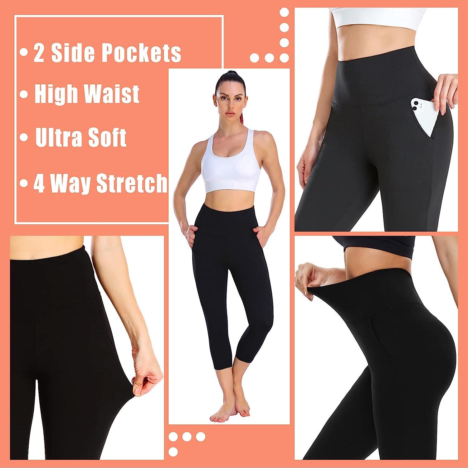 NEW YOUNG Capri Leggings with Pockets for Women High Waisted Workout  Leggings Tummy Control Yoga Pants XX-Large 2-white