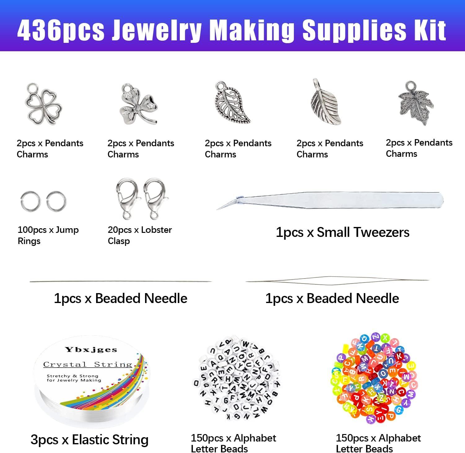 Ybxjges 42000Pcs 2mm Glass Seed Beads 12/0 Small Tiny Beads Kit with 300Pcs Alphabet  Letter Beads Pendants Charms Jump Ring Elastic String for DIY Bracelets  Necklace Jewelry Making Supplies