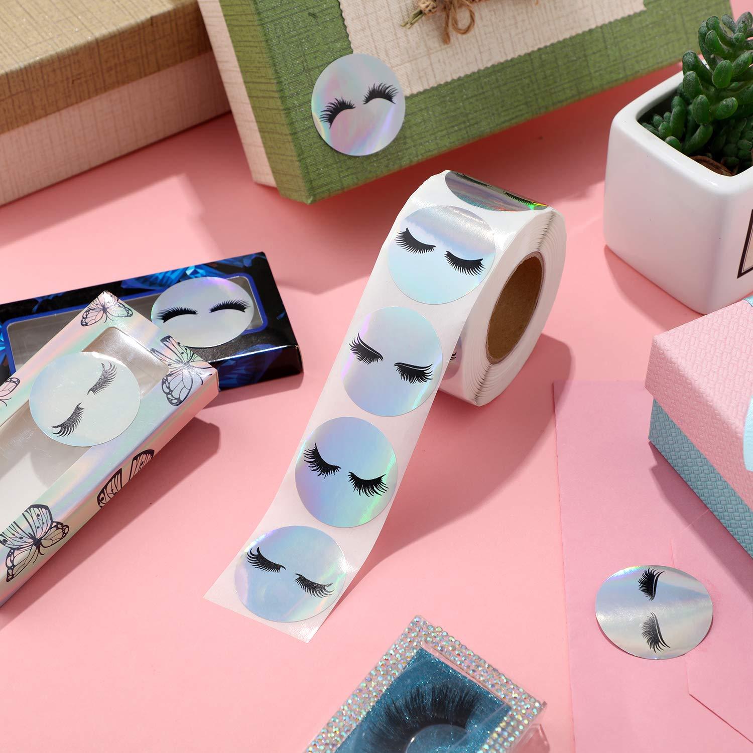 500Piece Round Eyelash Business Stickers Holographic Rainbow Labels