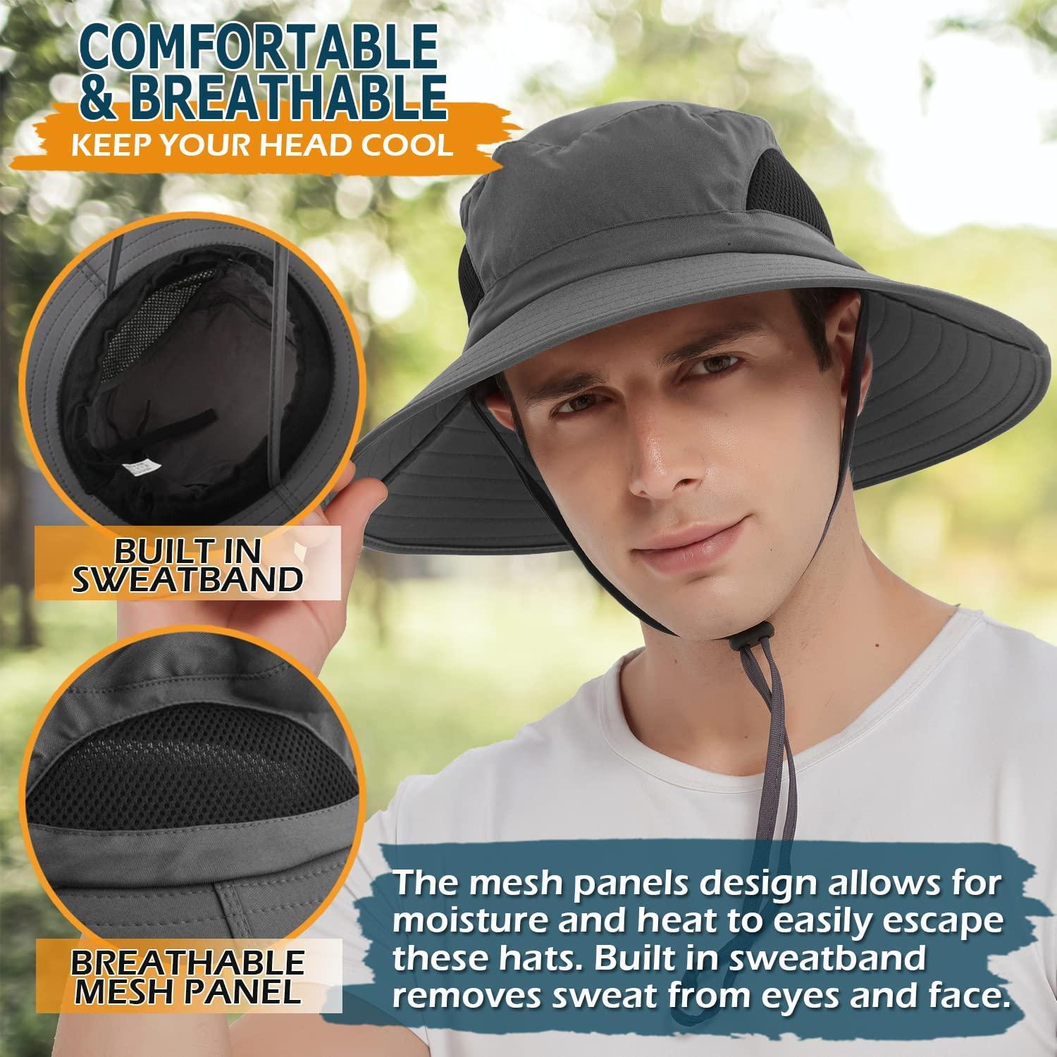 EINSKEY Sun Hat for Men/Women, Waterproof Wide Brim Bucket Hat Foldable  Boonie Hat for Fishing Hiking Garden Safari Beach 01 Dark Grey One Size