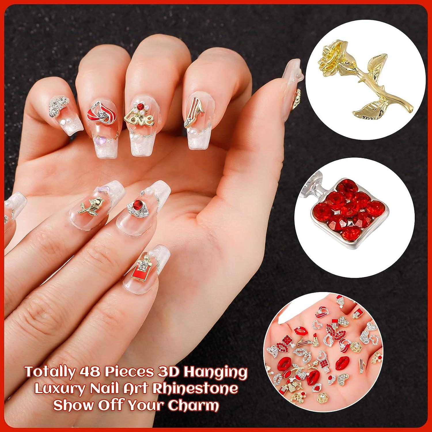 Valentine'e Day Nail Art 3D Decoration 3D Red Lips Metal Rhinestone Charms