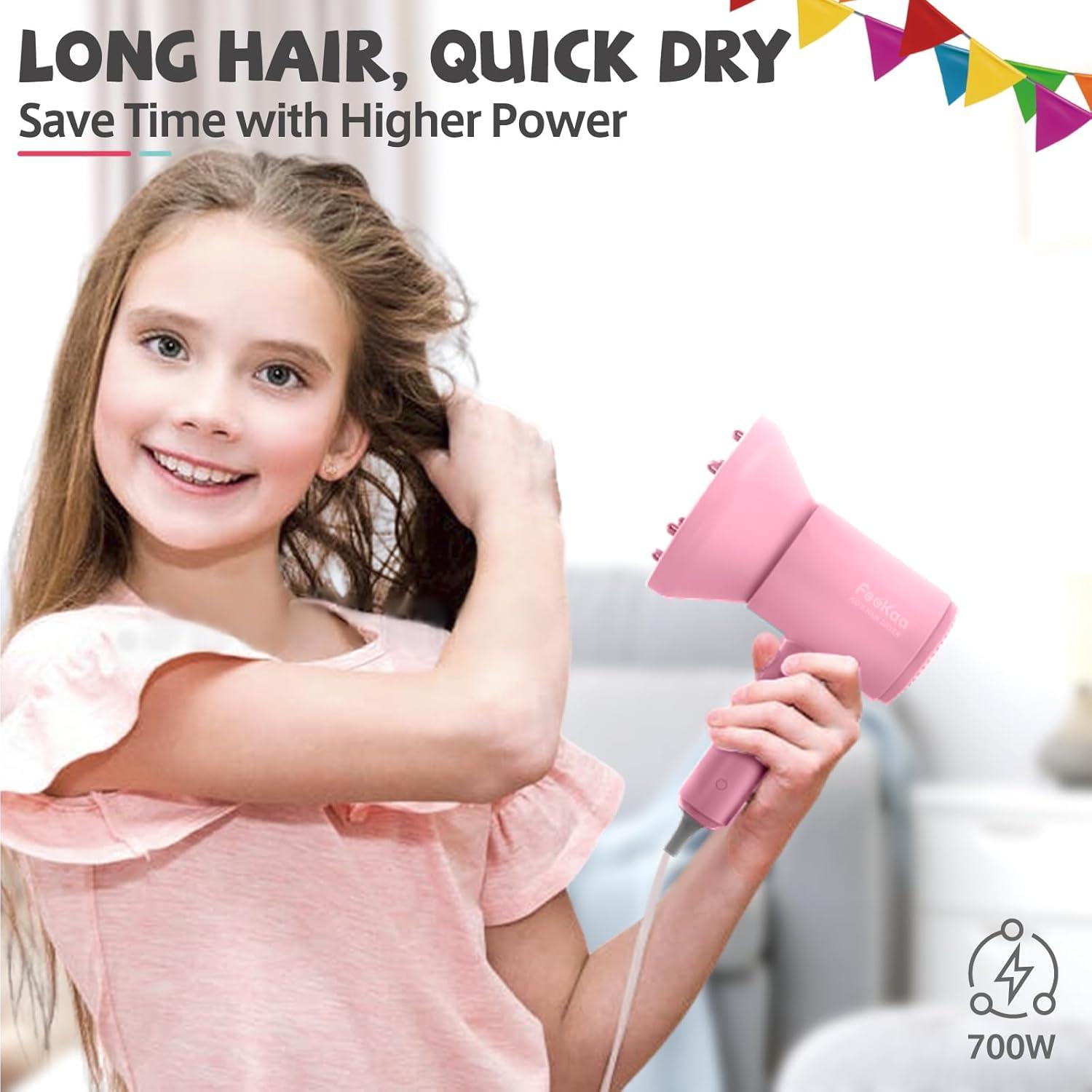 Pink Small Hair Diffuser Feekaa Kids Hair Dryer Portable Mini Blow