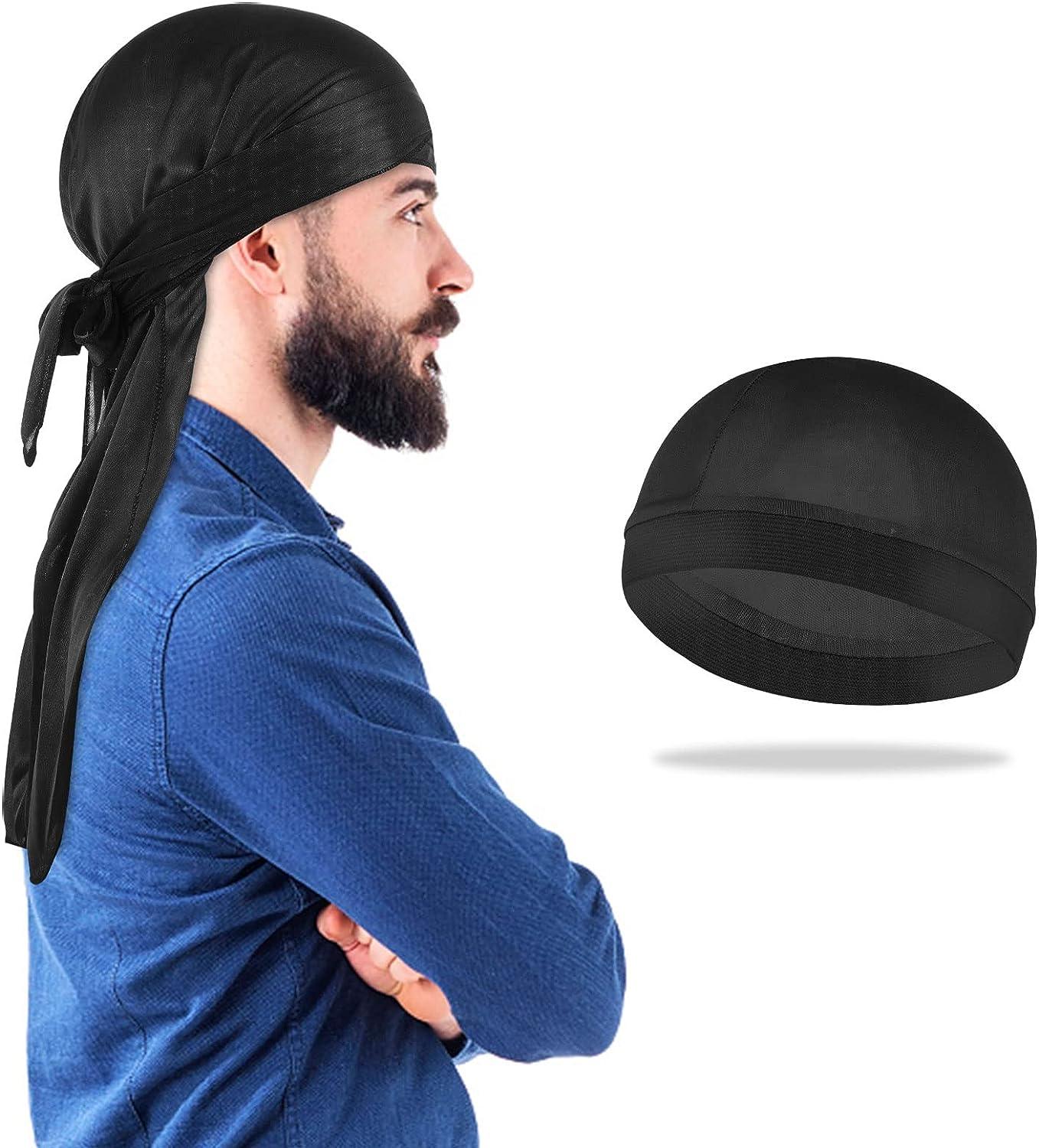 3 Pieces Silk Wave Cap and 1Pcs Silky Durag Caps with Long Tail