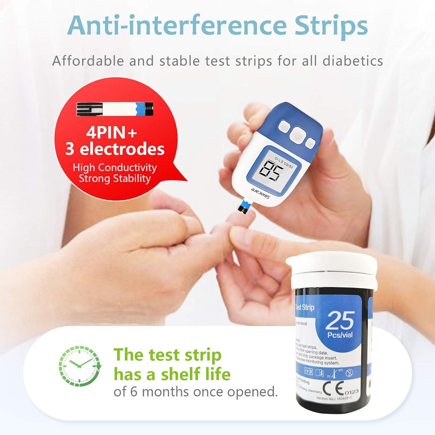 Sinocare Diabete Blood Glucose Test Strips x 100 & Lancets x 100 Bundle for Safe AQ Angel