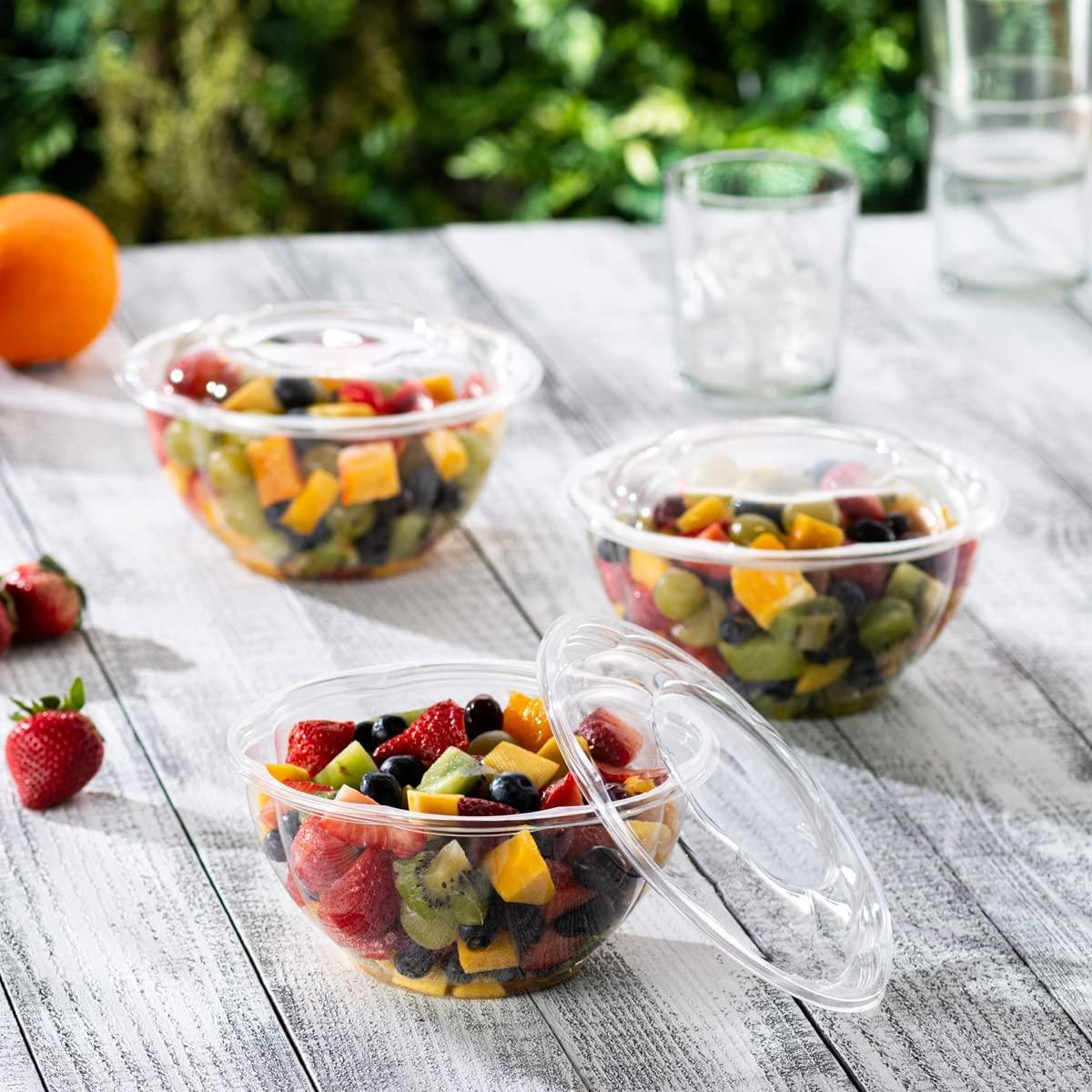 BULK 32 Oz Disposable Plastic Salad Bowls/Containers with Airtight Lids  (100) 