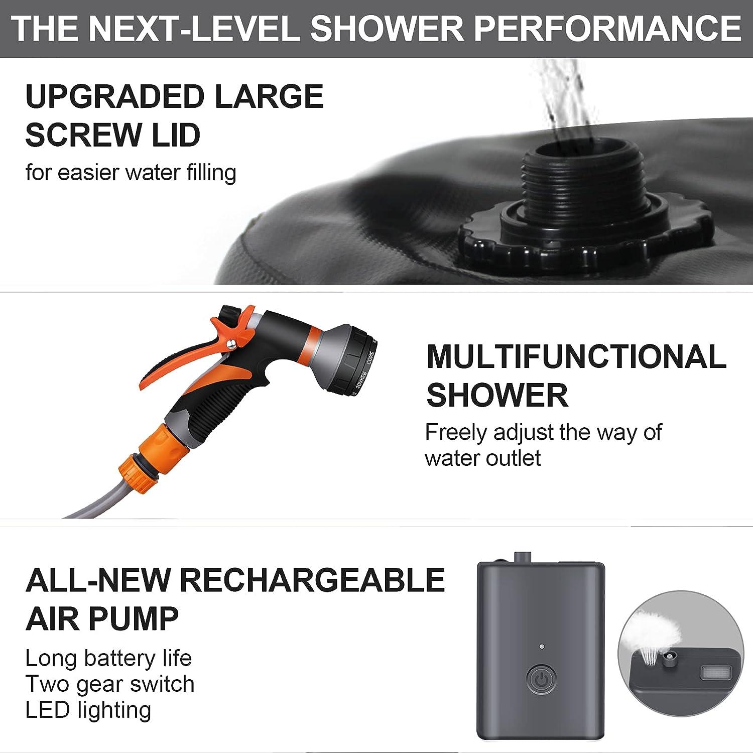 Portable Camping Shower, 5gallons/20 liters Rechargeable air Pump