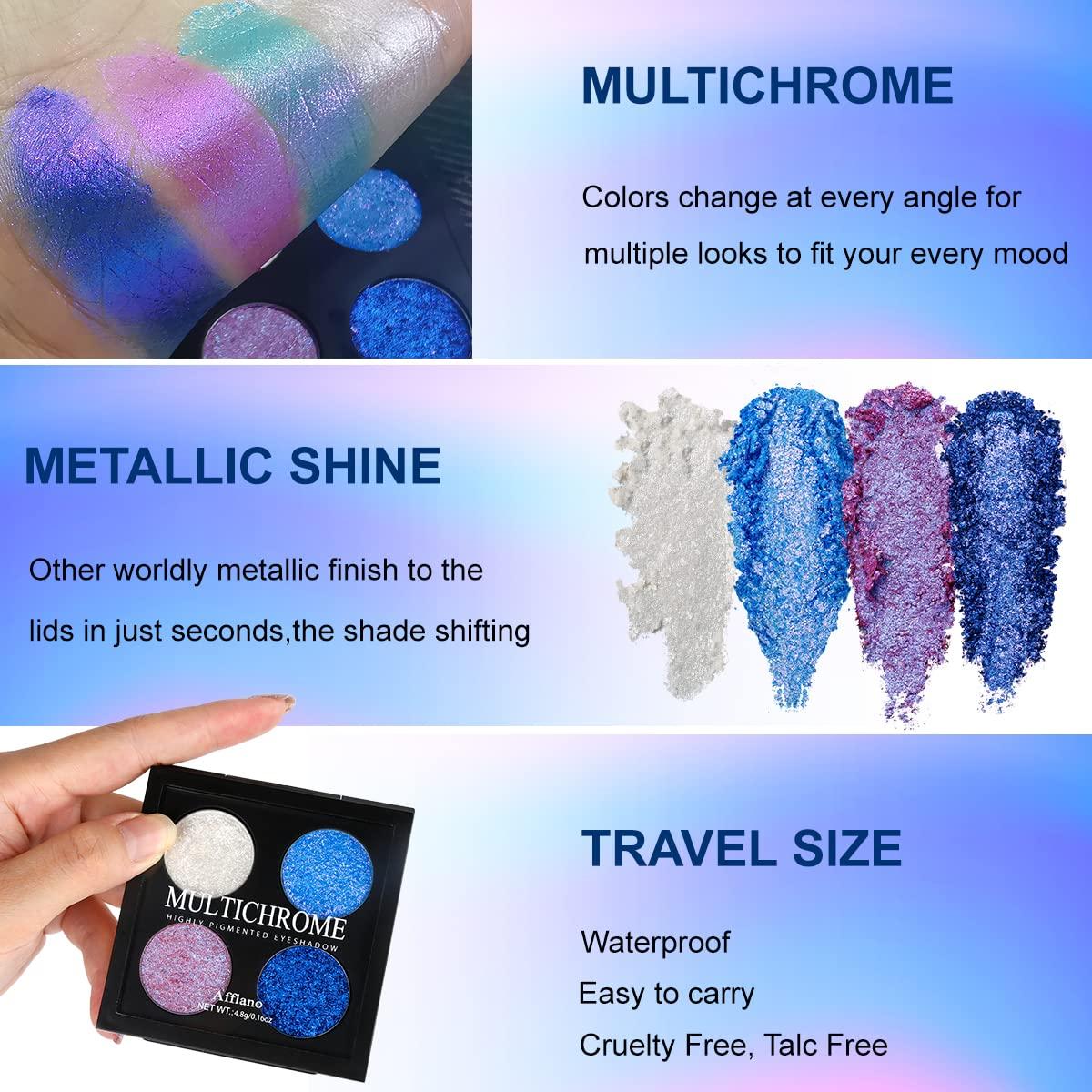 Afflano Duo Chrome Glitter Blue Eyeshadow Intense Color Shifting Metallic  Chameleon Eyeshadow Blue Highly Pigmented Holographic Eyeshadow for Blue  Eyes Makeup Single Sparkling Shimmer Blue Eye Shadow Blue-purple