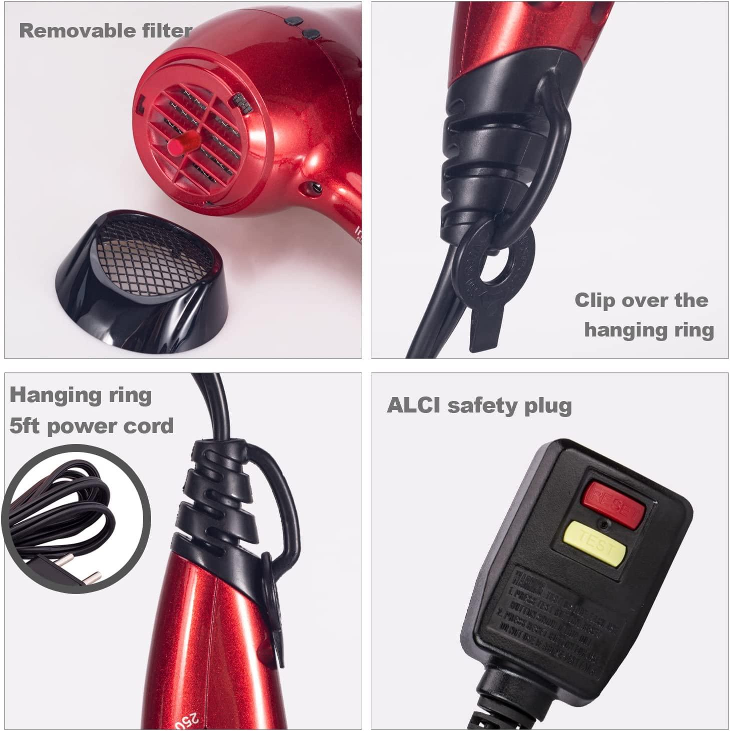 LURA Travel Hair Dryer with Diffuser and Concentrator:Mini Blow Dryer with  European Plug,Small Dual Voltage Portable Hairdryer with Travel Bag ,Compact  Lightweight 1200W Blowdryer for Men and Kids Cola Red