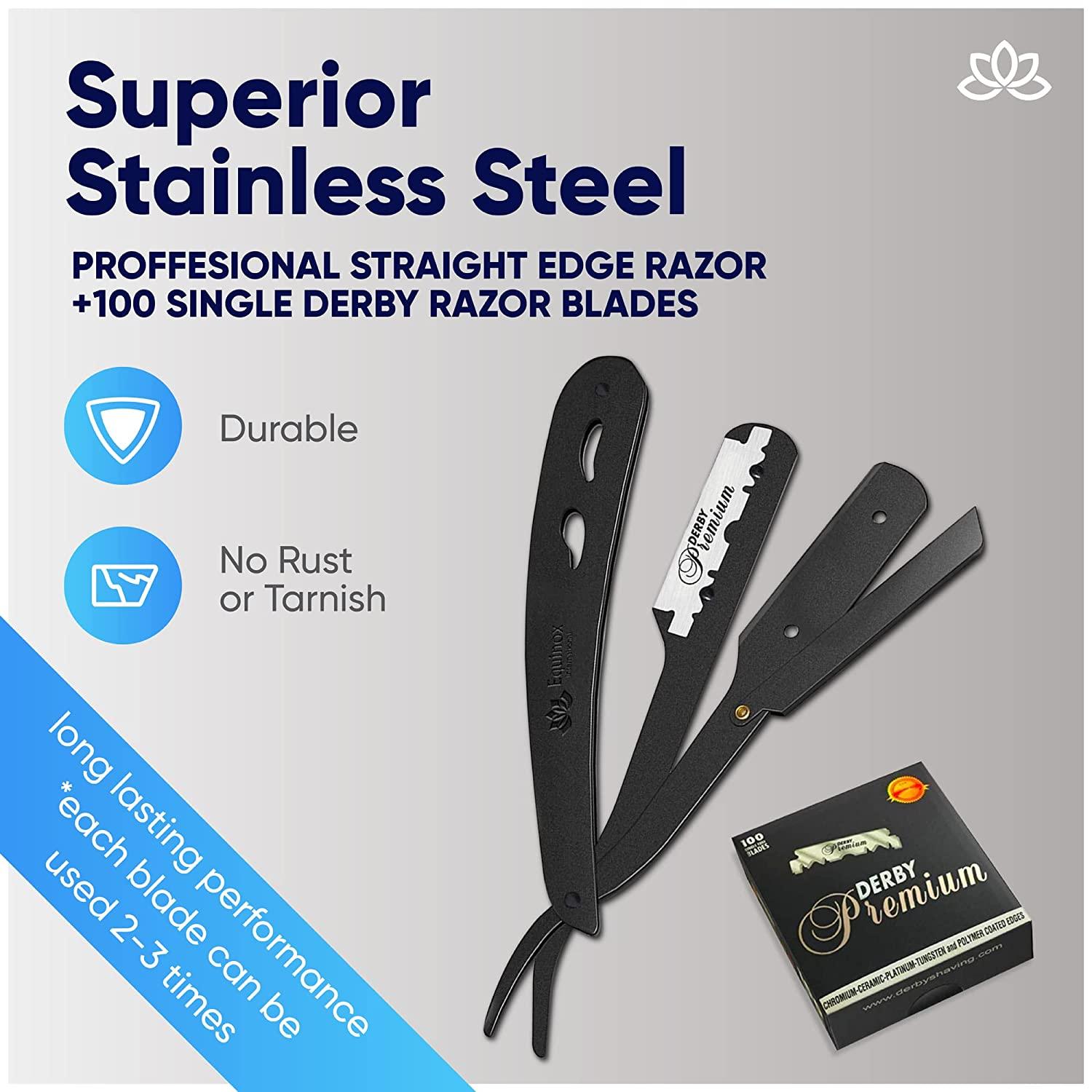 Equinox Professional Straight Edge Razor with 100 Single Derby Blades