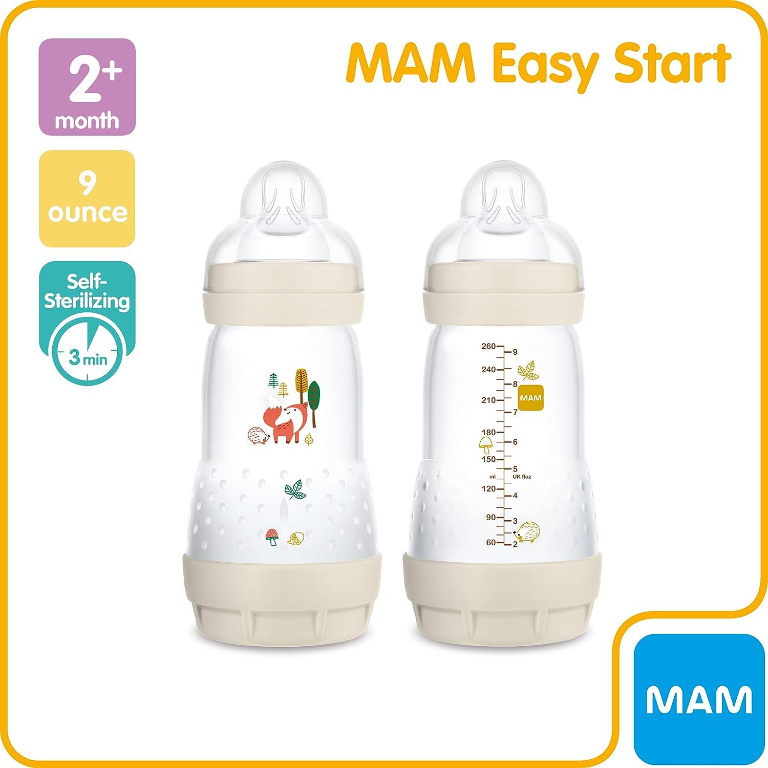 MAM Easy Start Matte Anti-Colic Baby Bottles 9 oz (2 Count) Medium Flow  Nipples Unisex Baby 2 Count (Pack of 1) 2 Count (Pack of 1) Unisex 'Matte
