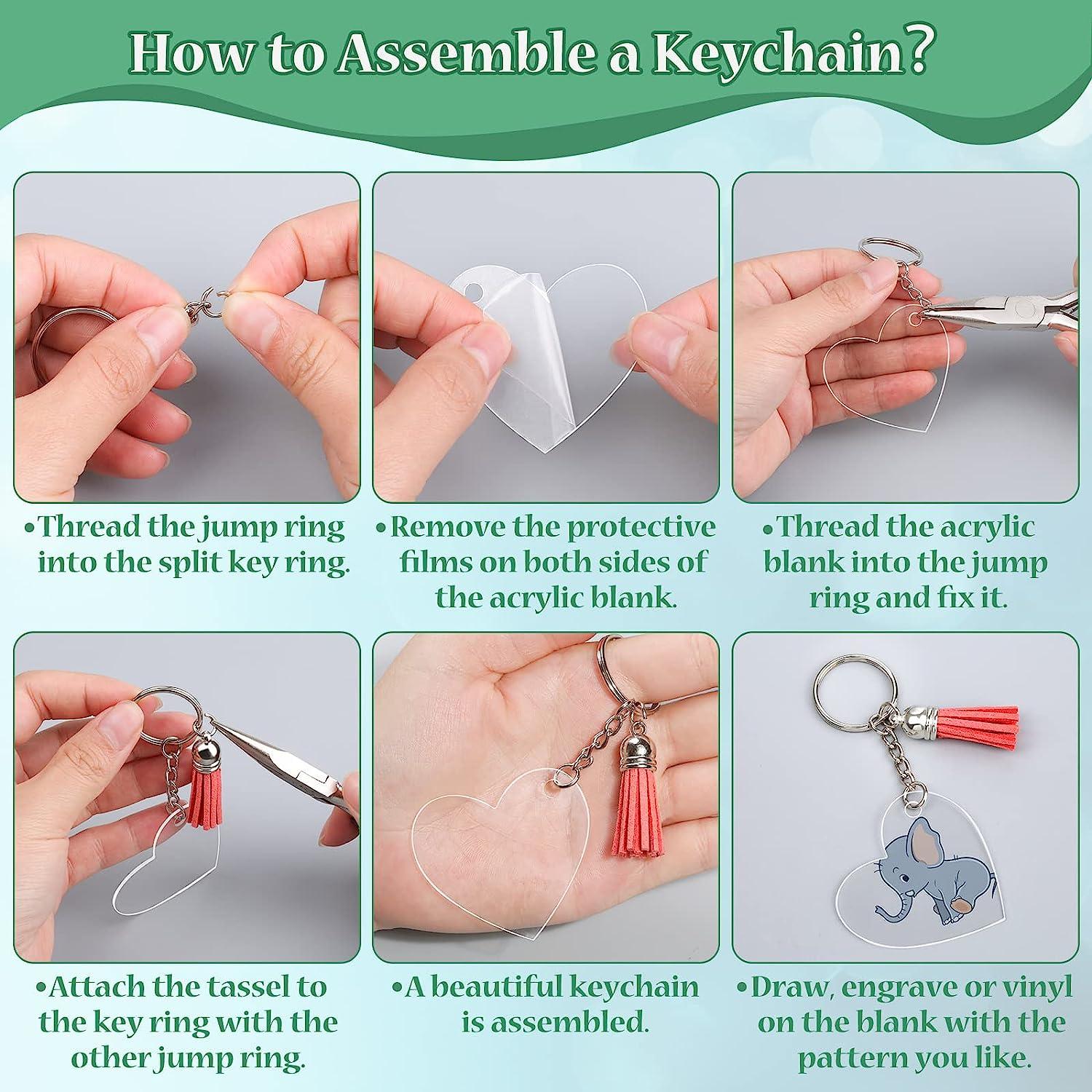 120 Pcs Acrylic Keychain Blanks, 4 Shapes Clear Blank Keychains