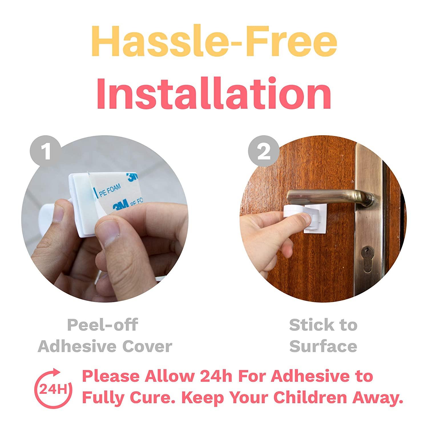 Child Proof Door Lever Lock (4Pack) Door Handle Lock 3M Adhesive