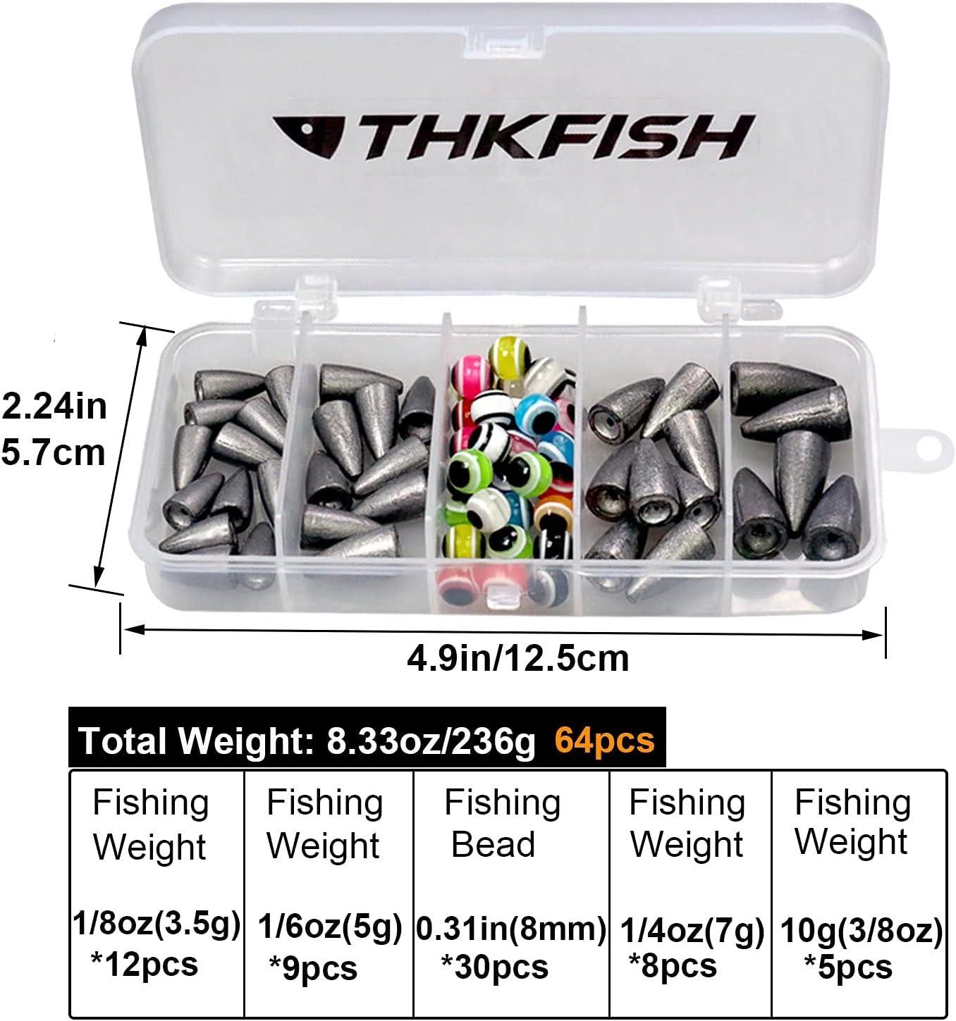 THKFISH Fishing Weights Sinkers Fishing Beads Bullet Sinkers Carolina Rig  Texas Rig Kit Fishing Accessories Kit 64pcs/219pcs 64 PCS