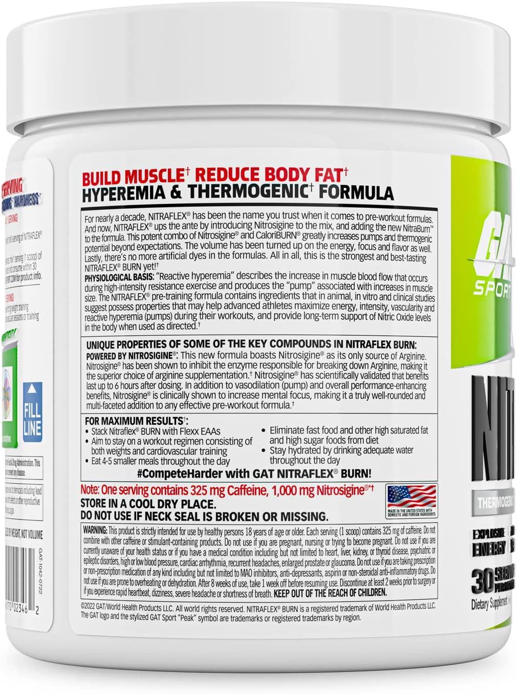 GAT NITRAFLEX Burn Pre Workout Apple Melon Flavor 30 Servings