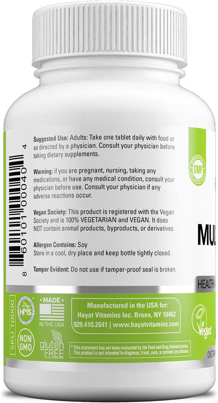 HAYAT Vitamins Vegan Natural Multivitamin Certified Halal 60 Tablets