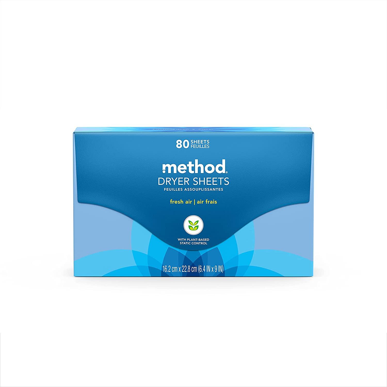 Method Dryer Sheets, Fresh Air, 80 Sheets, 1 pack, Packaging May Vary
