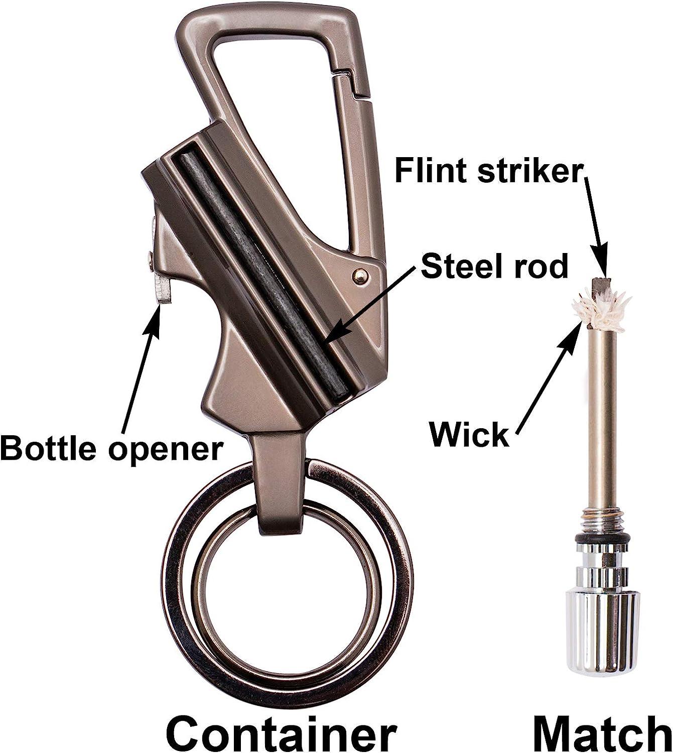 SURVIVE Permanent Match Bottle Opener Metal Keychain, Reusable Survival  Fire Starter Lighter, Emergency Waterproof Striker Stick Kit Charcoal