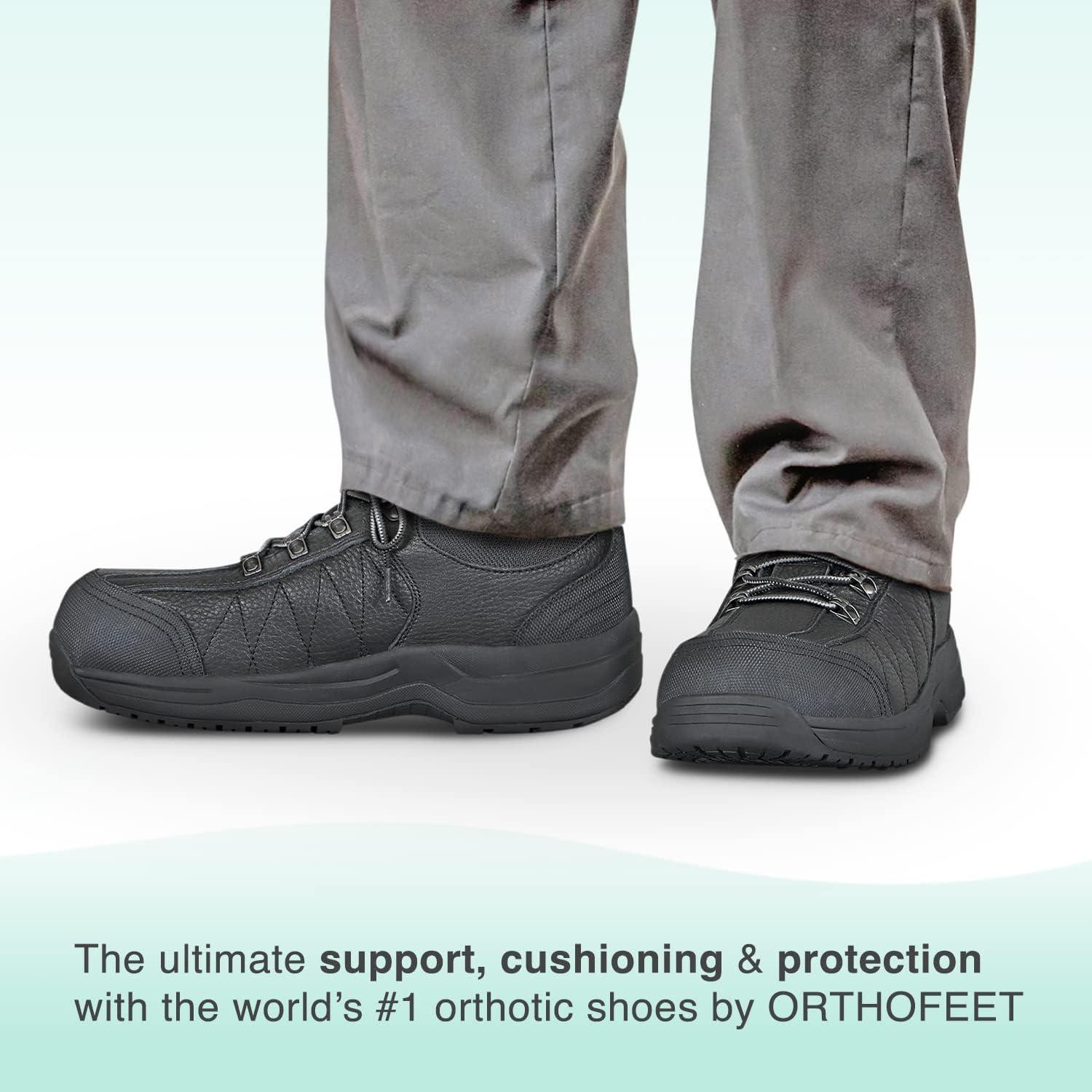Orthofeet Men's Work Shoes with Arch Support & Pain Relief Technology Dolomite 10 XWide Black