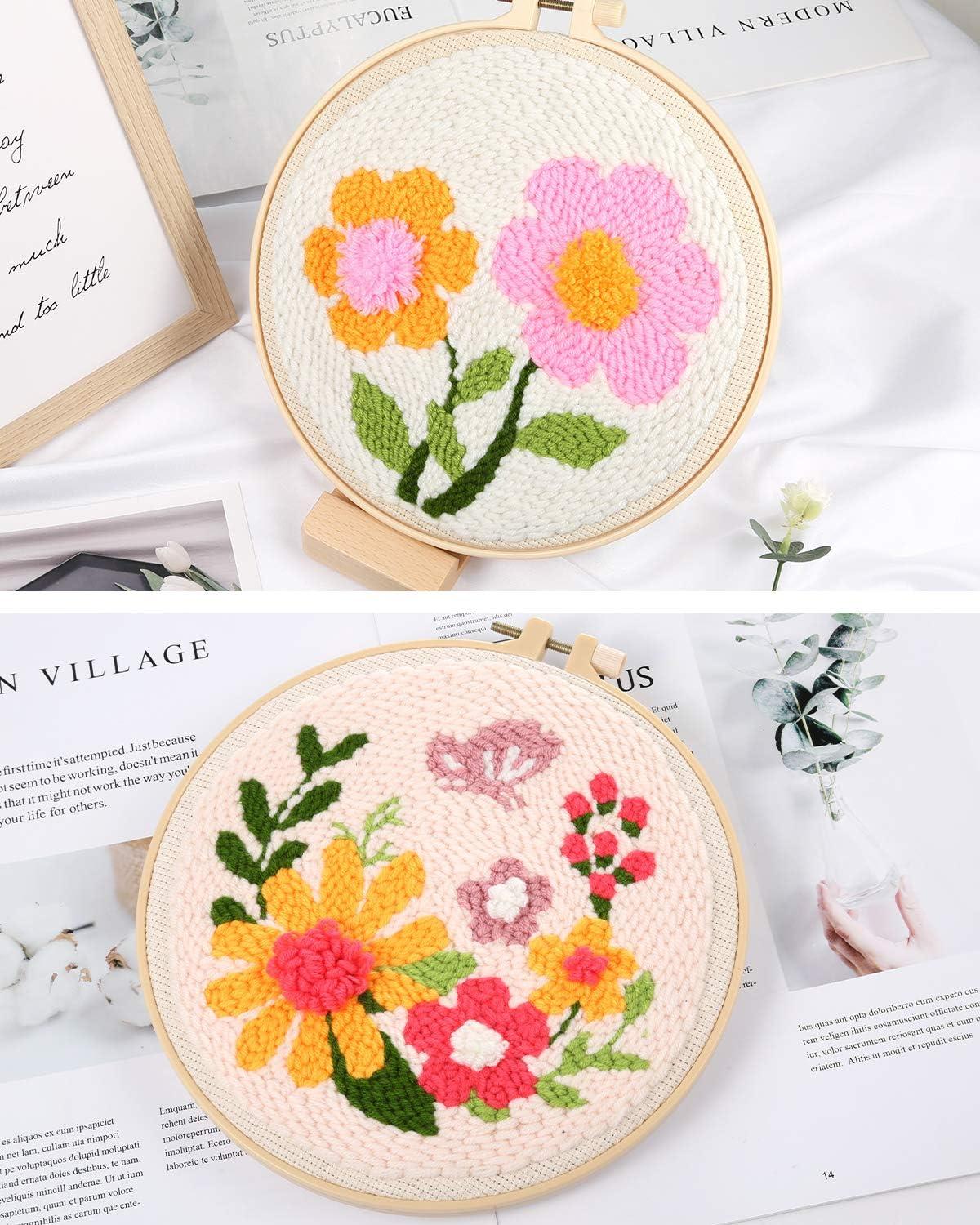 DIY Punch Needle Kit for Beginner, Colorful Flower Pattern
