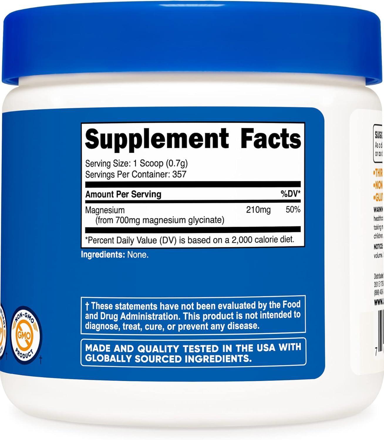 Nutricost Magnesium Glycinate Powder 250g Unflavored 8.81oz (1 Pack)